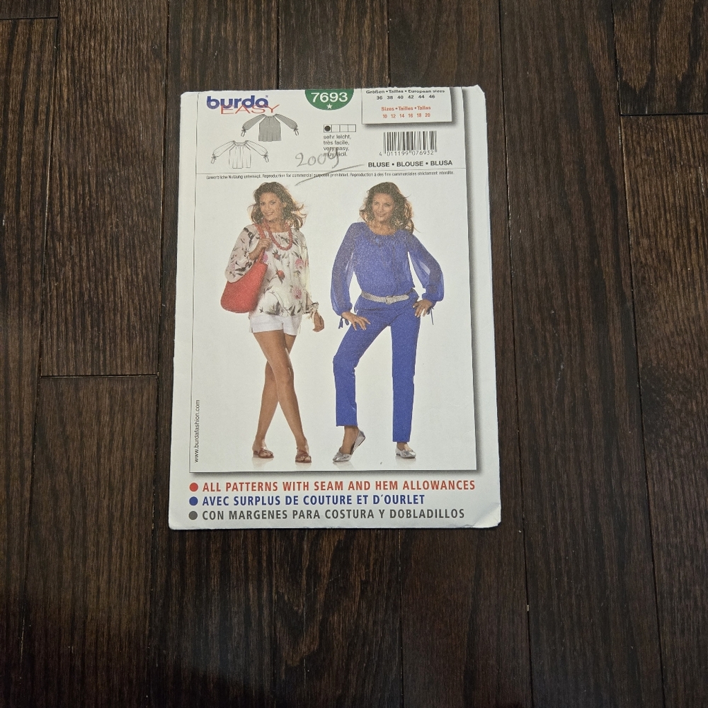 BURDA Women's shirt pattern 7693